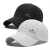 A black and white unisex quick dry baseball cap set featuring a mountain logo.