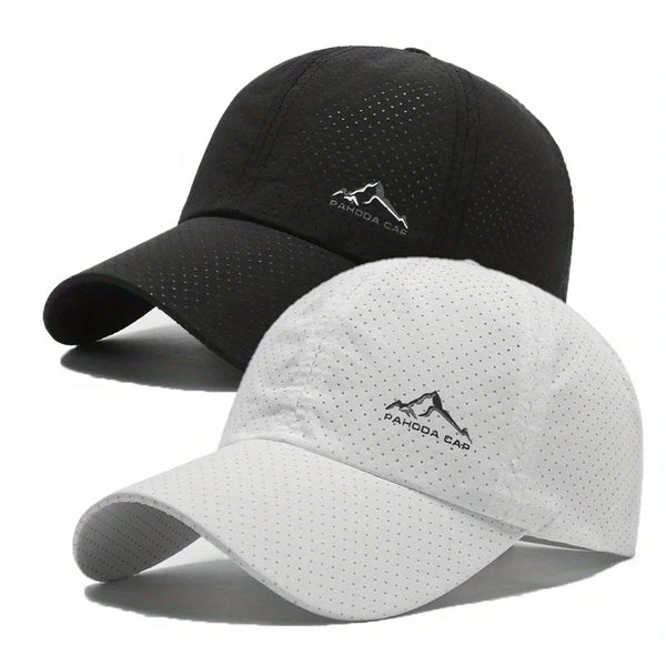 Schwarze und weiße Unisex Quick-Dry Baseballkappe mit Berglogo.