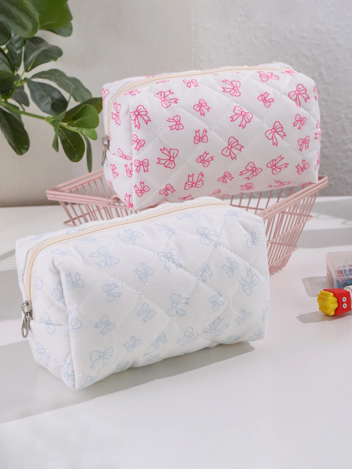 Bowknot Print Makeup Bag - Large Capacity Travel Toiletry Organizer
