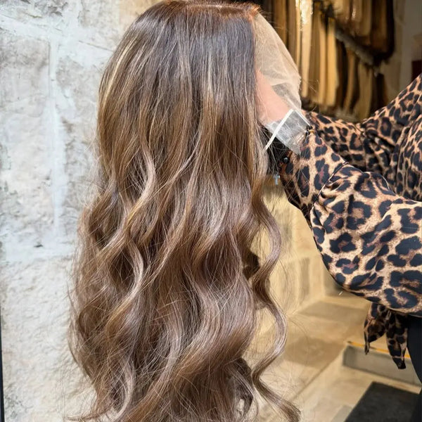 Glueless Body Wave Lace Front Wig with Brown Highlights