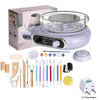 A mini pottery wheel kit for beginners showing the wheel, tools, and an EU plug adapter.