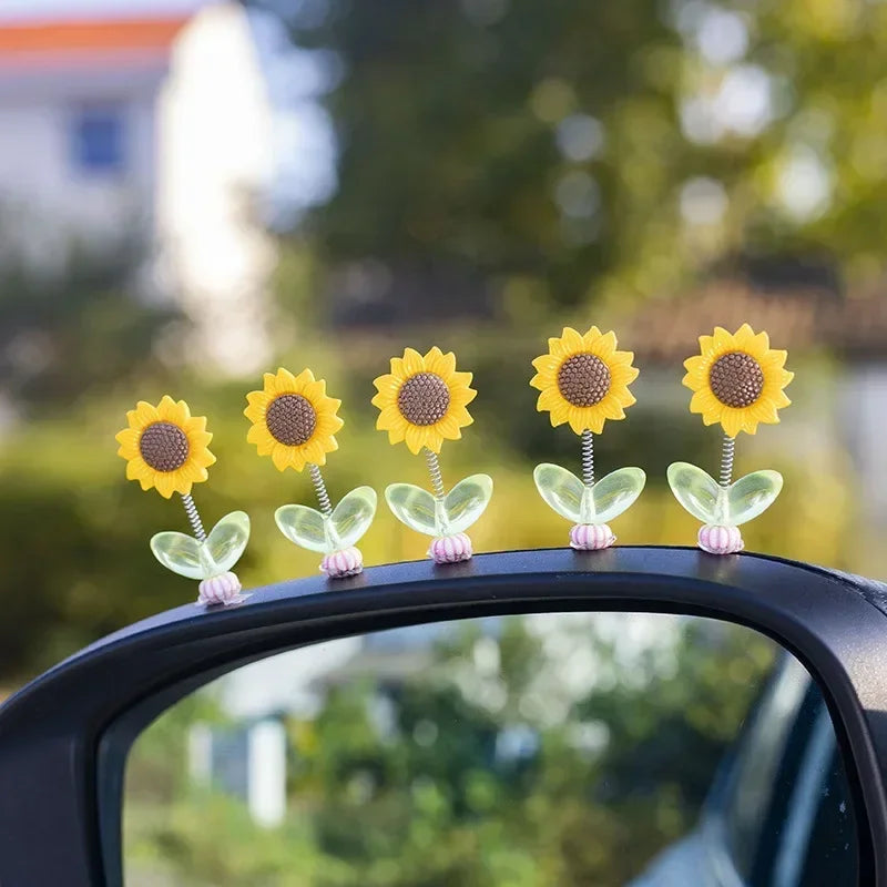 Sunflower Shaking Head Car Ornament – Cute Dashboard & Rearview Mirror Décor