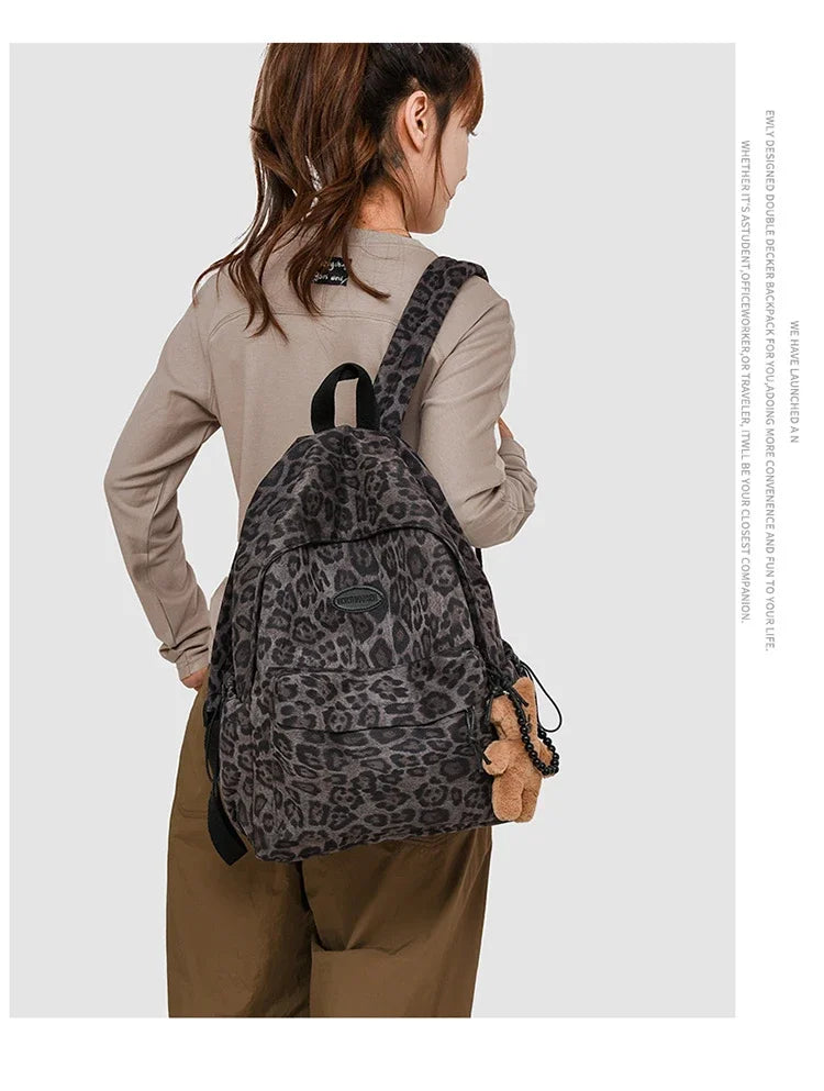 Leopard Print Casual Backpack for School & Daily Use