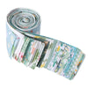 Roll of 40-piece floral cotton fabric strips for quilting and patchwork in various pastel greens and blues.