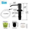 A black stainless steel liquid soap dispenser with an extension tube and various size components shown.