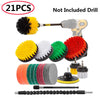 A set of 21 cleaning brushes and drill attachments including various bristles, foam tips, and a drill.