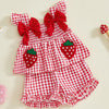 Strawberry Embroidered Plaid Tank Top and Shorts Set for Toddler Girls