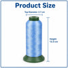 A spool of blue heavy-duty nylon sewing thread with a top diameter of 2.7 cm and a height of 12.5 cm.