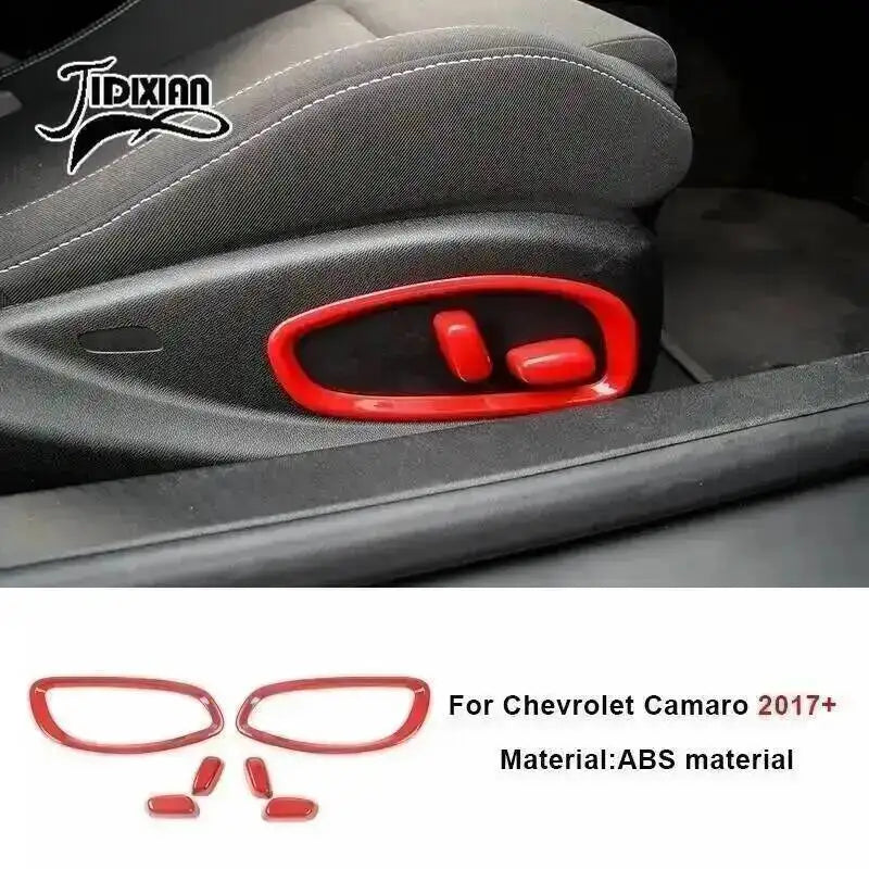 Red interior trim kit for Chevrolet Camaro 2017-2024 featuring a round trim piece and a switch.