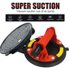 A red vacuum suction cup lifter with a black disc and integrated handle shown in a product display.