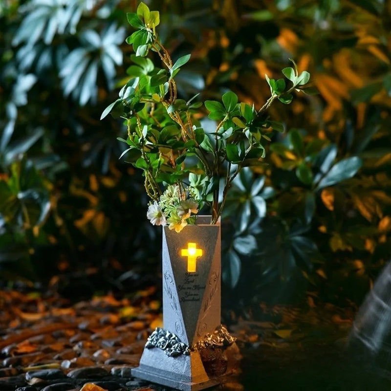 Vase Mémorial à Énergie Solaire avec Ailes d'Ange
