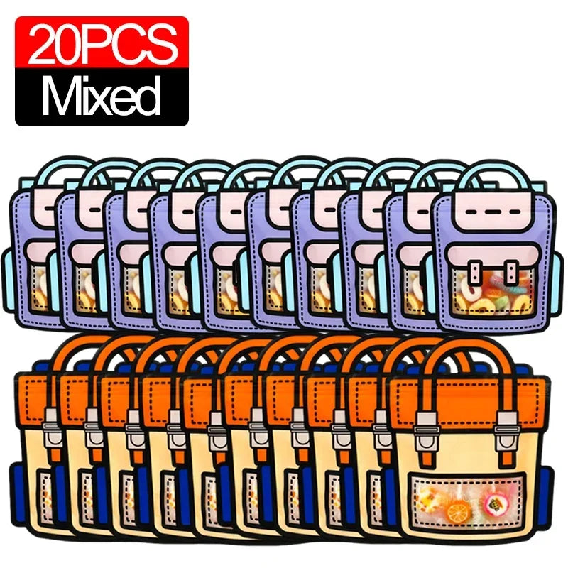A collection of 20 mixed cute cartoon backpack goodie bags for kids party favors