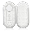 A pair of silver luxury leather key cases for Fiat and Citroen models, showing the inside mechanism.