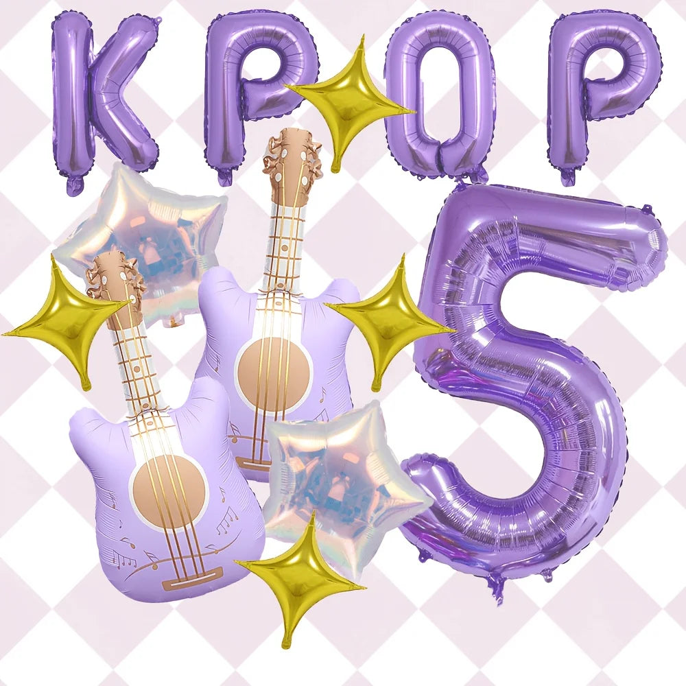 Purple Guitar Balloon Set for K-Pop Music Birthday Parties