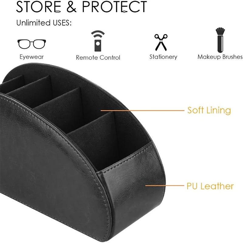 PU Leather Remote Control Organizer with 5 Compartments