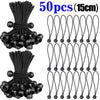 50 pieces of black heavy duty bungee cords with elastic ball ends, 15 cm long.