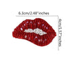 Red and white sparkling beaded rhinestone patches shaped like lips for clothing and DIY crafts