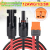 Extension cord for solar panel connection featuring an XT60I-F connector and 12AWG wire.