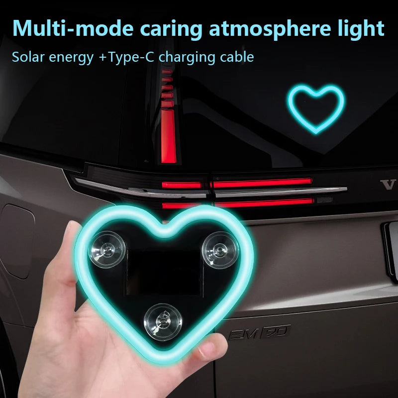 Solar Powered Heart-Shaped LED Light for Car Rear Window