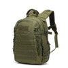 Olive green tactical backpack with MOLLE system for hiking and travel
