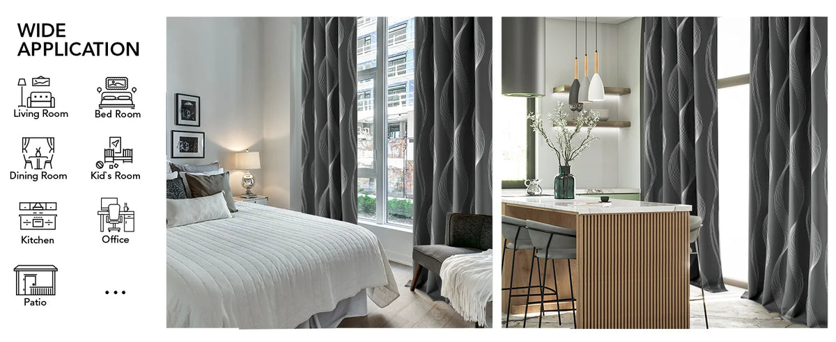 Silver Wave Pattern Blackout Curtains with Thermal Insulation and Noise Reduction