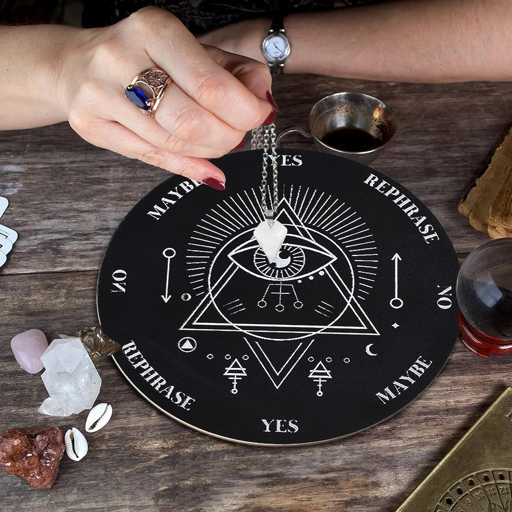 Wooden Divination Pendulum Board with Crystal Necklace