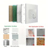 A set of clear heavy-duty self-adhesive wall hooks displayed next to various application surfaces.