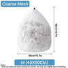 White coarse mesh laundry bag with drawstring, shown from above.