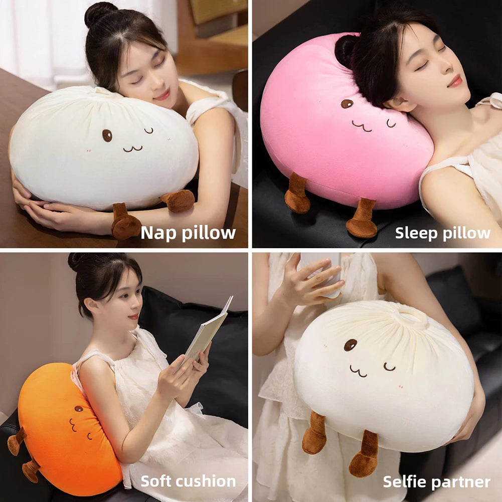 Collection d'oreillers en peluche de dim sum mignons, incluant un oreiller de sieste, un oreiller de sommeil, un coussin doux