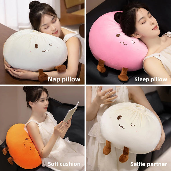 Collection d'oreillers en peluche de dim sum mignons, incluant un oreiller de sieste, un oreiller de sommeil, un coussin doux