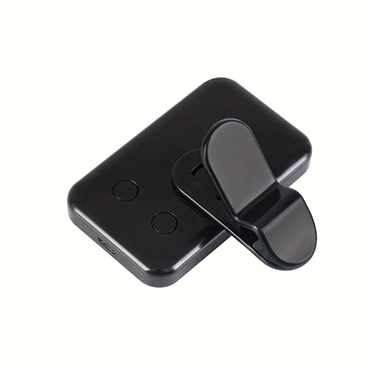 A black portable rechargeable clip-on LED selfie light with a flexible clip.