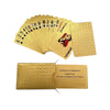A fan of gold playing cards showing a deck of 10 cards and an authenticity certificate.