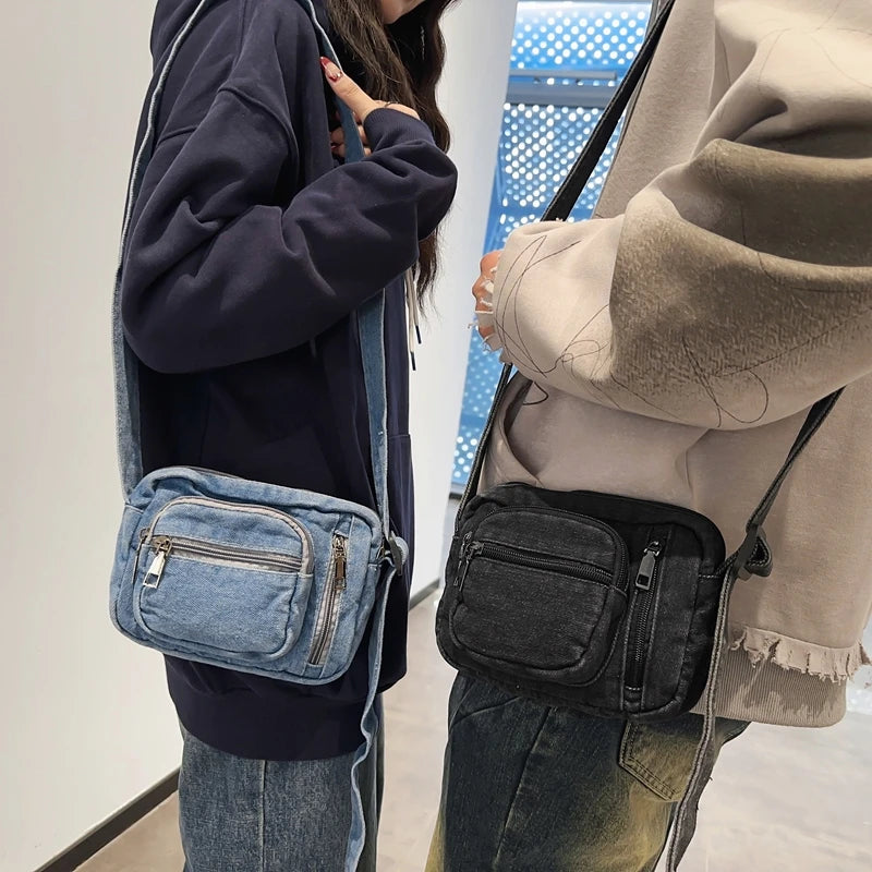 Klassische Denim-Crossbody-Tasche mit verstellbarem Riemen