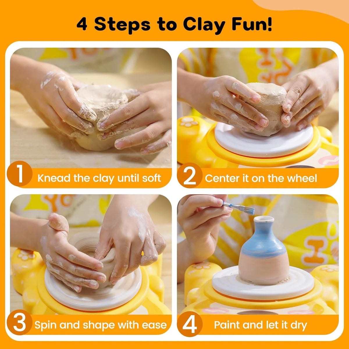 Kids Pottery Wheel Kit with Air-Dry Clay and Painting Supplies