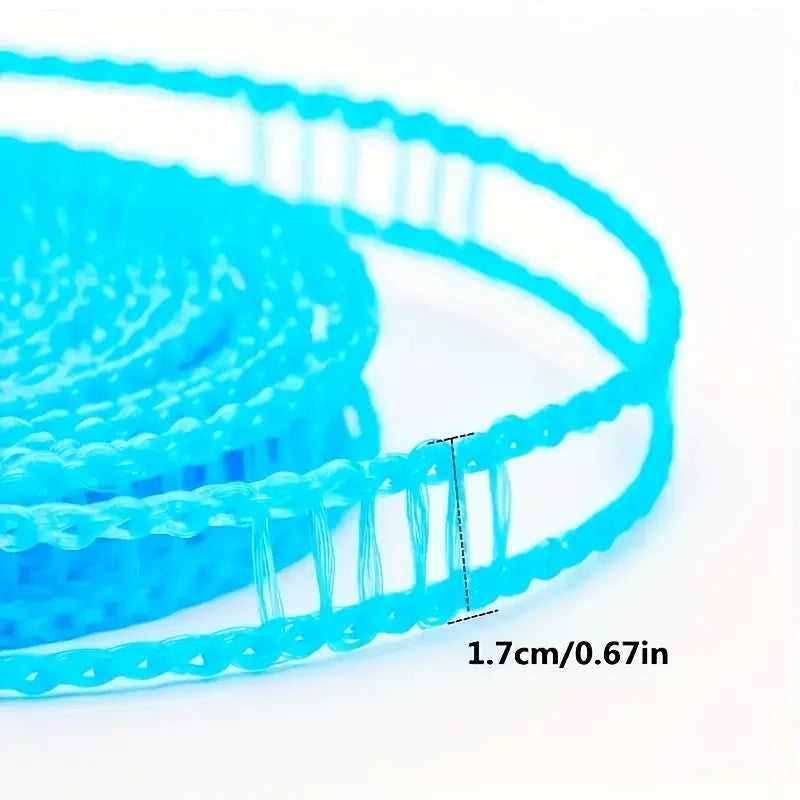 Blue portable windproof clothesline with multiple strands for camping and travel