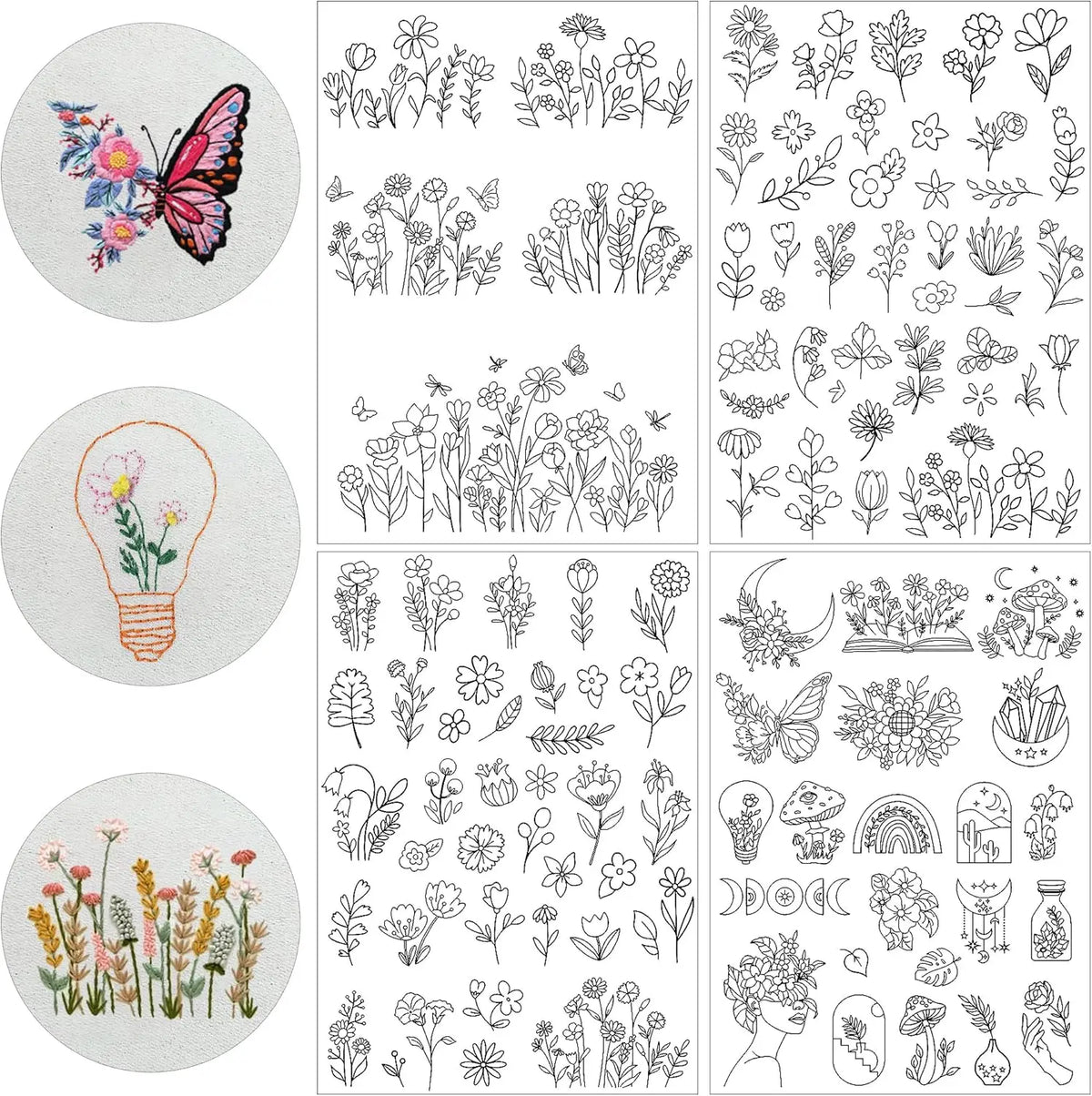 Pre-Printed Water-Soluble Embroidery Stabilizer Sheets with Floral & Letter Patterns