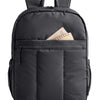 A black laptop backpack with padded straps and a front pocket, shown from the back.