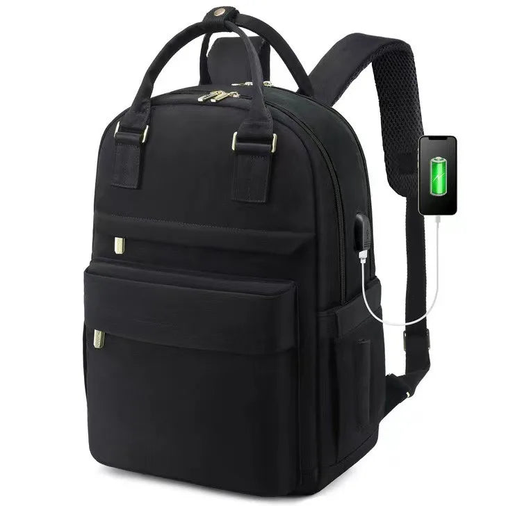 Women's Nylon Waterproof Casual Backpack with USB Port, Fits 15.6 Inch Laptop