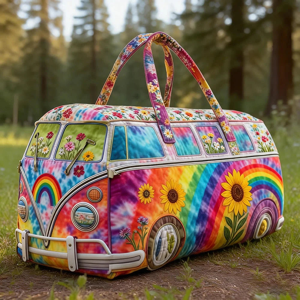 Vintage Sunflower Print Quilted Duffle Bag