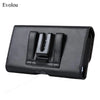 Black magnetic leather phone pouch with a belt clip holster.