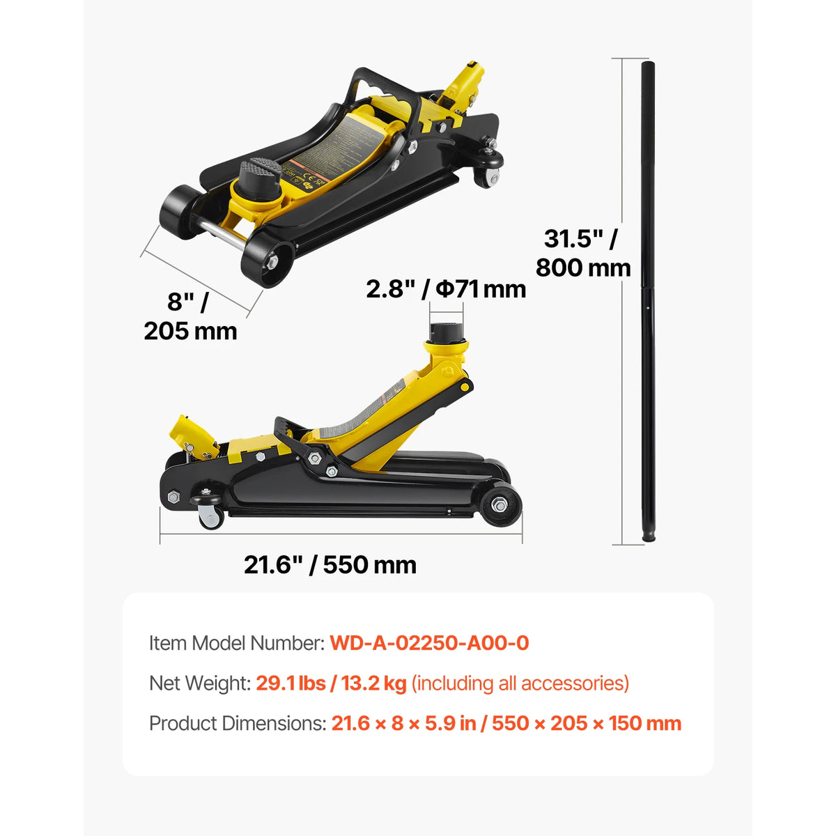 2.5 Ton Low Profile Floor Jack with Hydraulic Pump