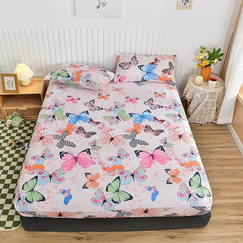 Non-Slip Fitted Sheet with Elastic Edges – Geometric Print, Soft Cotton Feel