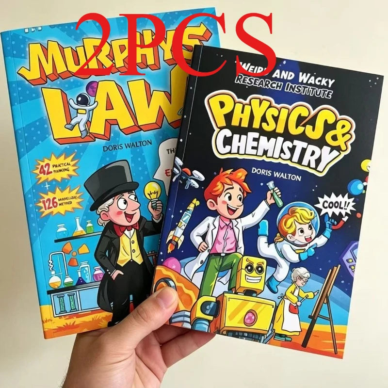A set of two comic books titled Murphy's Law and Physics & Chemistry featuring cartoon characters.