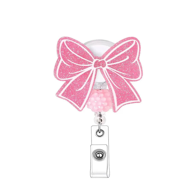 Carrete Retráctil de Credencial con Lazo Rosa y Pinza de Cocodrilo