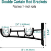 Double curtain rod brackets for two 1-inch rods, featuring a black metal design.