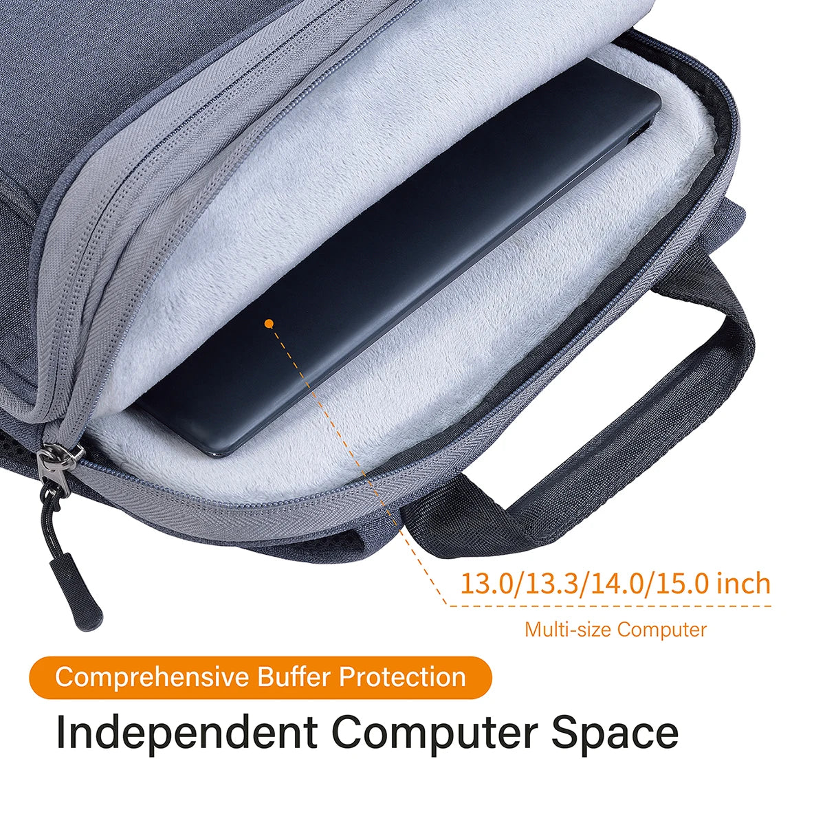 A gray laptop backpack showing an independent padded space for a black laptop.