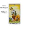 A tarot card labeled VIII Strength featuring a woman with a lion and foliage on a yellow background.