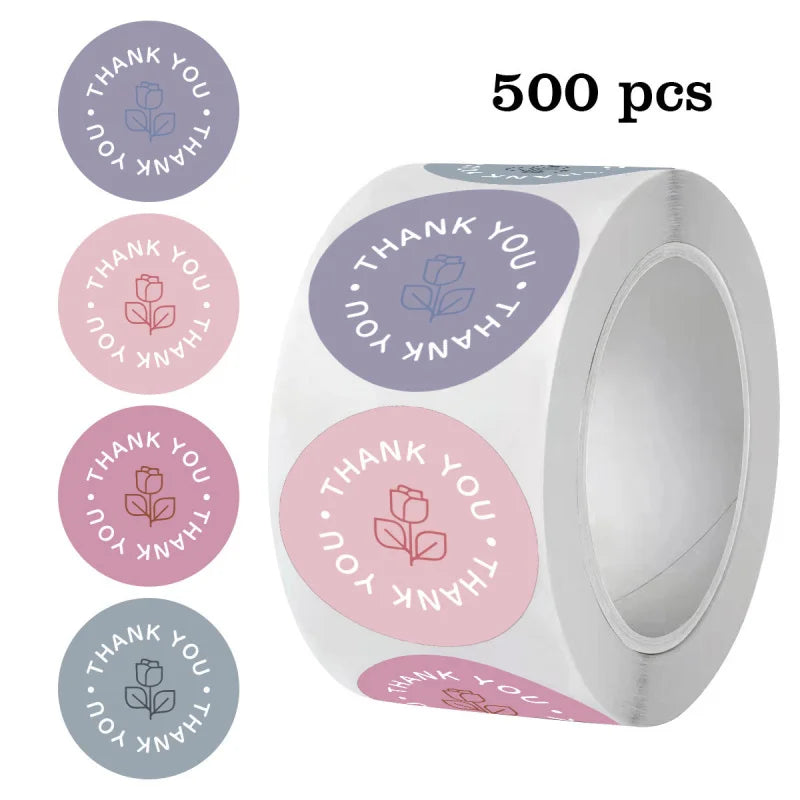 Pastel Rose Thank You Stickers Roll (500 Count)