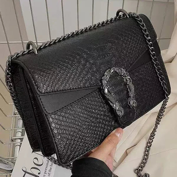 Women's Snake Print PU Leather Crossbody Bag with Chain Strap