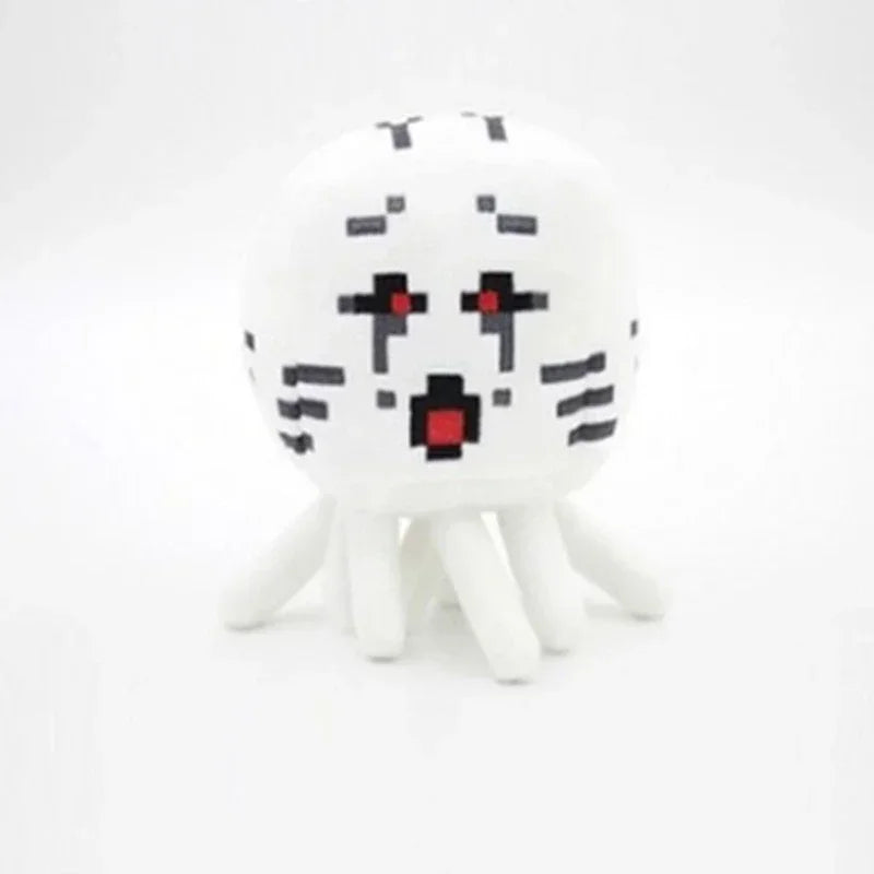 A white soft plush doll resembling a Minecraft character face with black markings and white appendages.